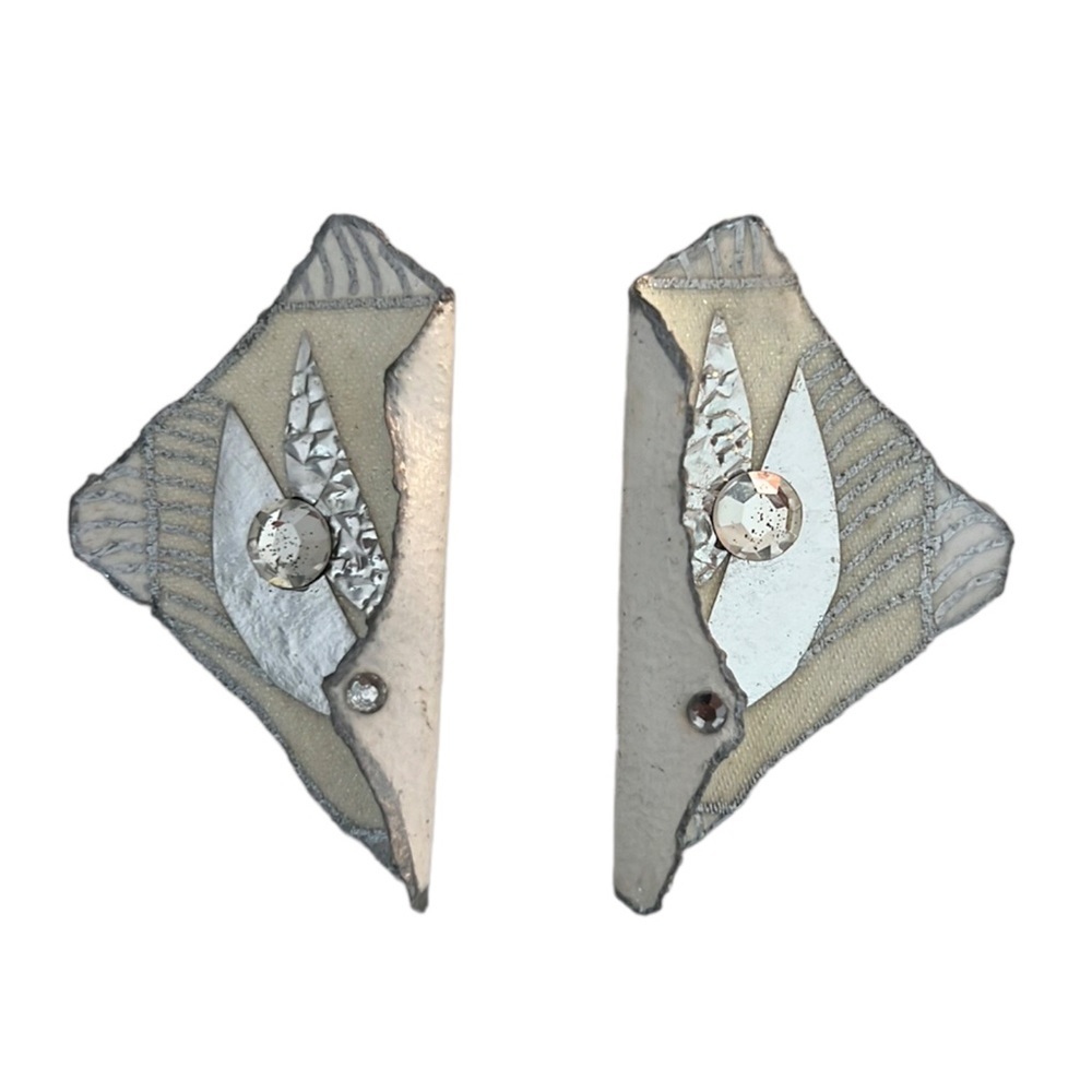 80s JOYCE Vintage artsy sexy clip earrings silver leaf​